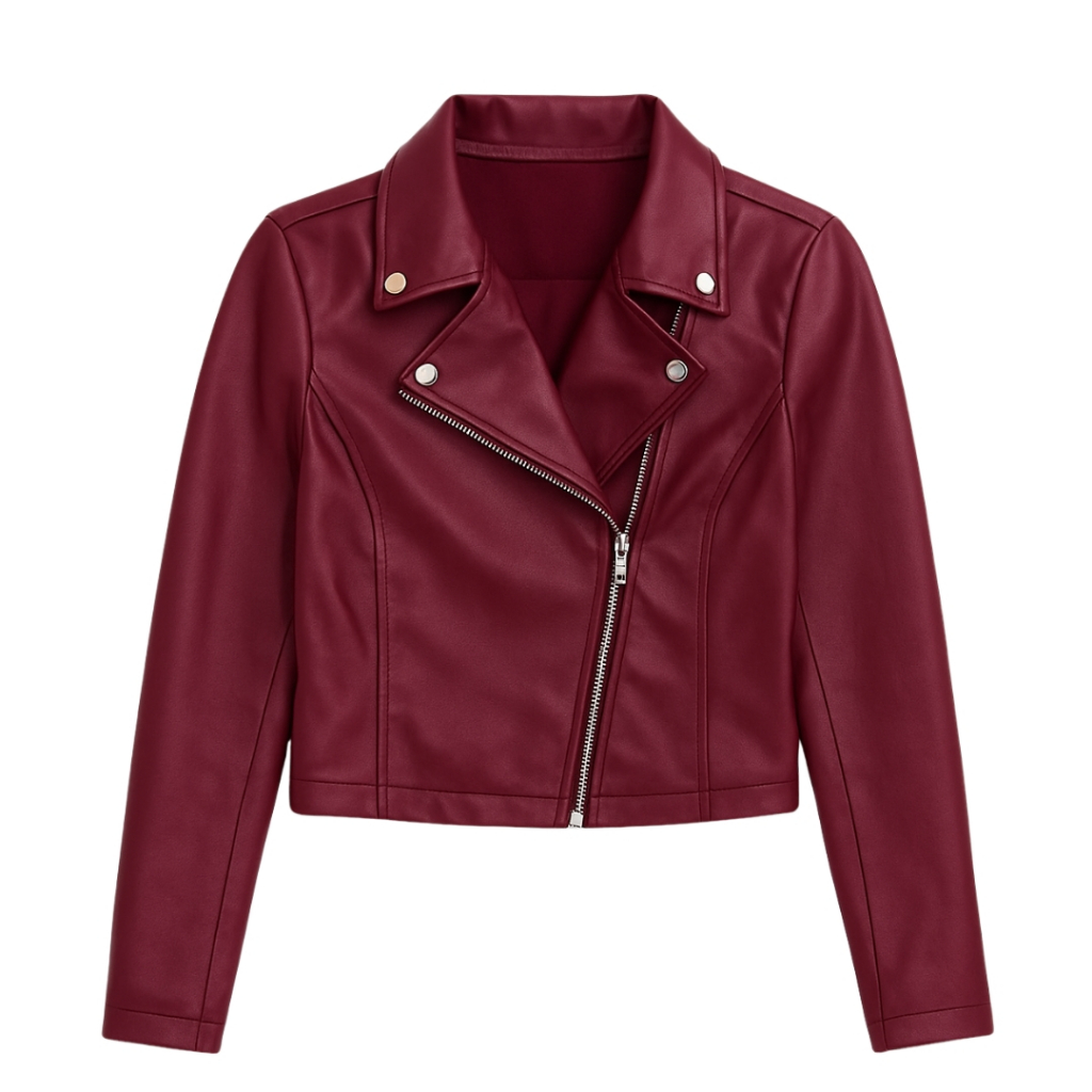 Jaqueta De Couro Vinho Feminina Com Ziper Inverno Elegante Mila