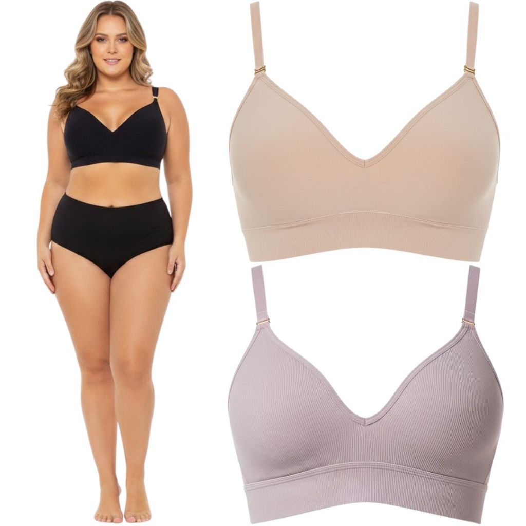 Sutia de Sustençao Sem Aro Trifil Plus Size com Decote em V Bojo Espumado Microfibra Alça Fina e Regulavel Macio