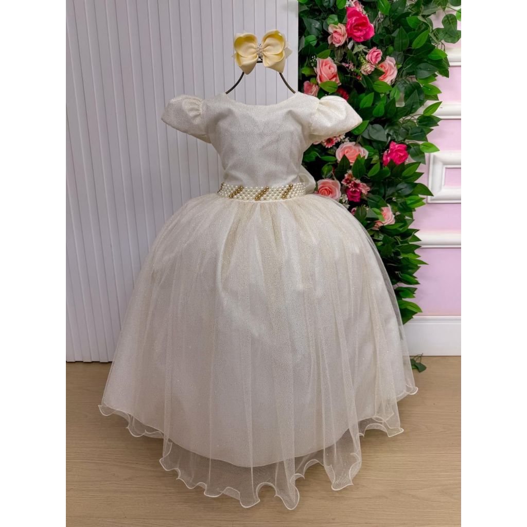 Vestido infantil menina juvenil luxo DEBUTANTE FORMATURA dama BATIZADO CASAMENTO  brilho Crisma comunhão branco  Heloise