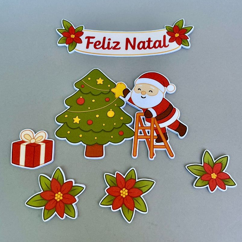 ENVIO RÁPIDO - Topo de bolo natalino, topo de bolo feliz natal, topper natalino, papai noel bolo