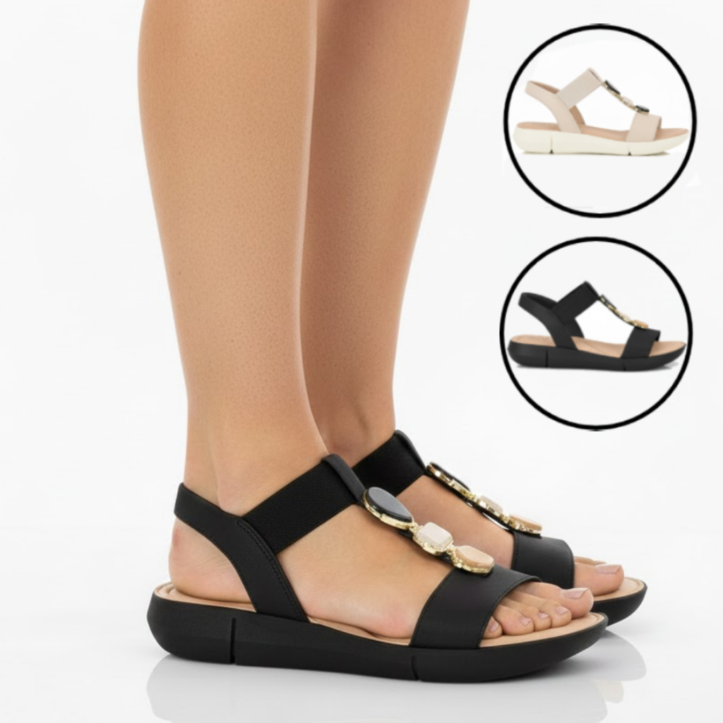 Sandália Feminina Modare Salto Baixo Ortopédica Ultraconforto Pedraria Elástico Confortável Original