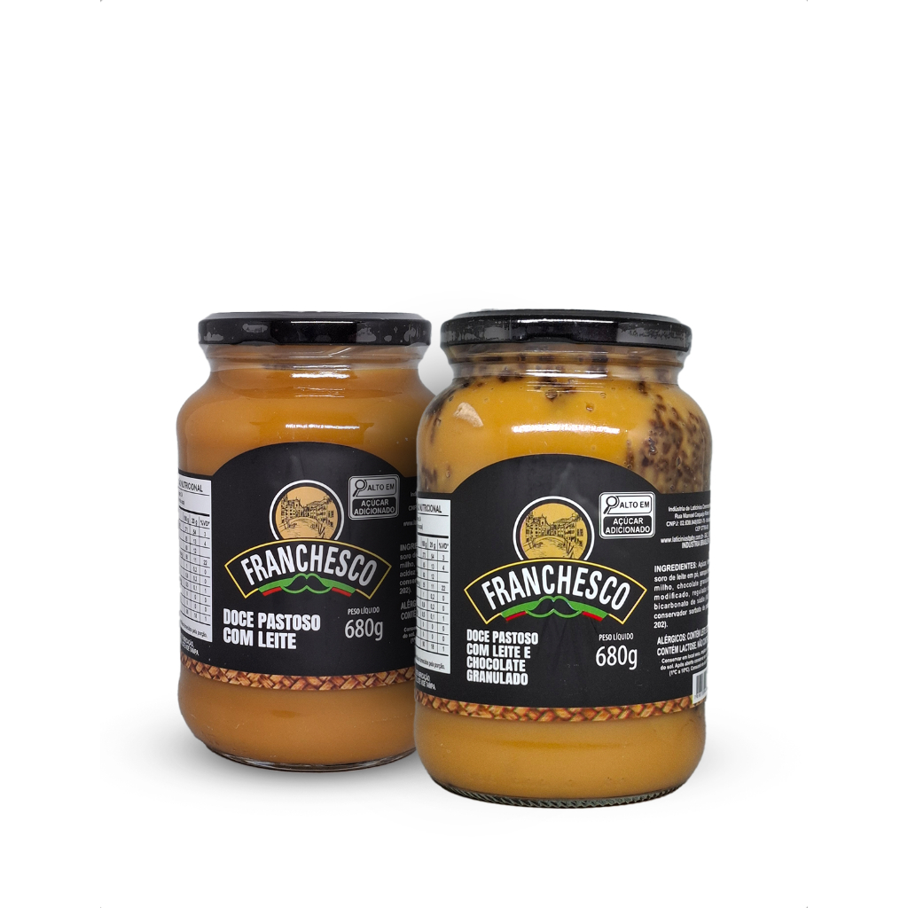 Kit com Doce de Leite Cremoso e com Granulado Gourmet Artesanal Caseiro 680g Franchesco Sul de Minas