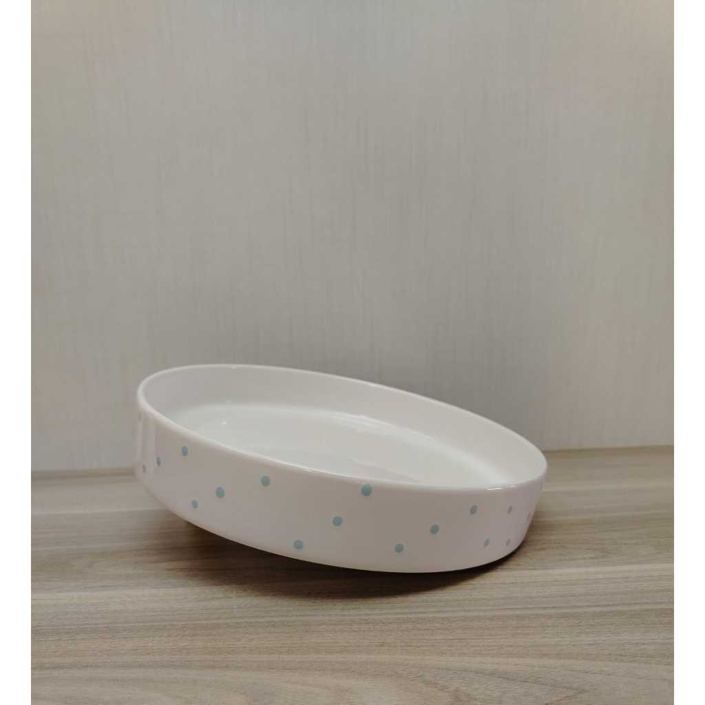 Bandeja Organizadora Redonda de Porcelana para Kit Higiene Bebe ou Lavabo Banheiro Branca com Poá Azul Candy