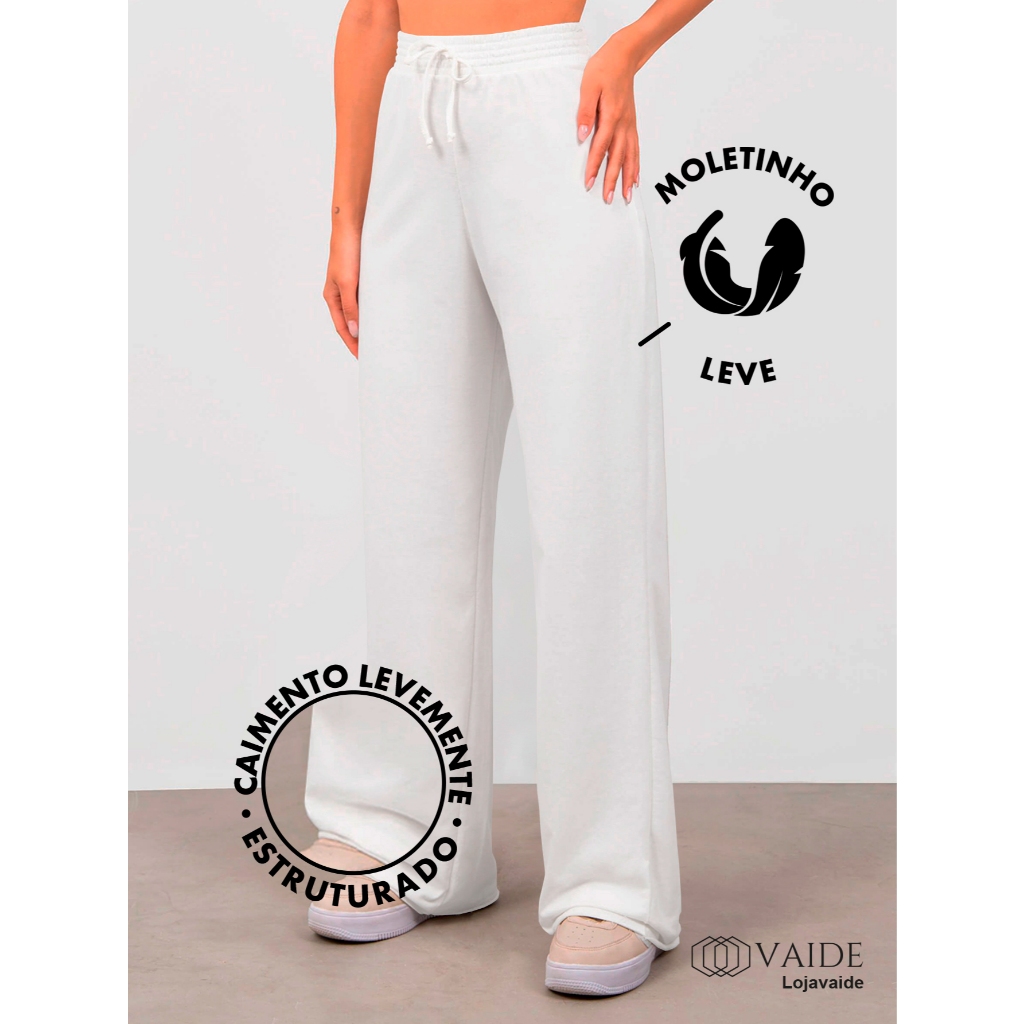 Calça Moletinho Pantalona Casual Moda Feminina Versátil Promoção Quente Wide Leg Premium