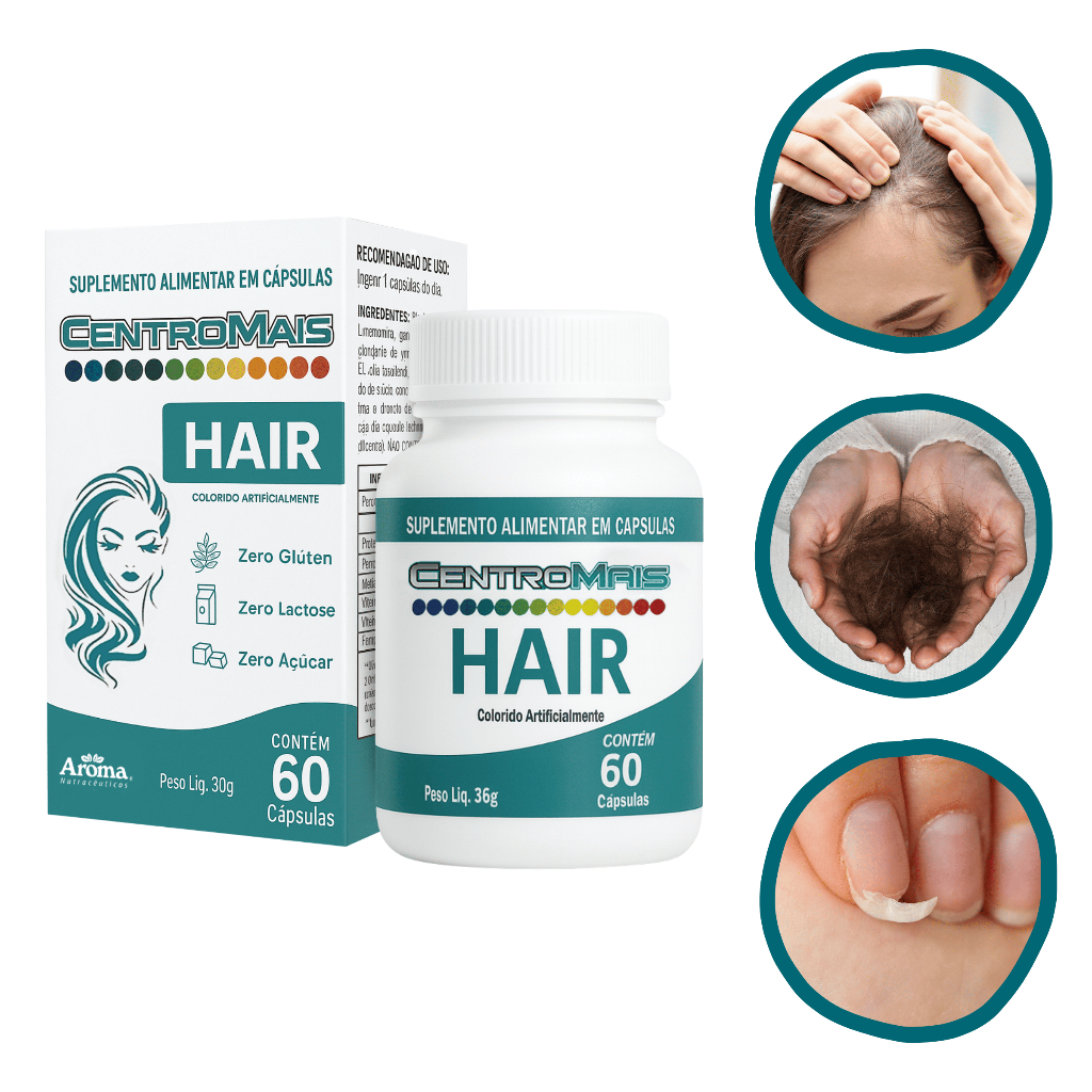 Vitamina para Crescimento Cabelo e Força Unhas Pele | Biotina + Colágeno 60 Cáps | Centromais hair