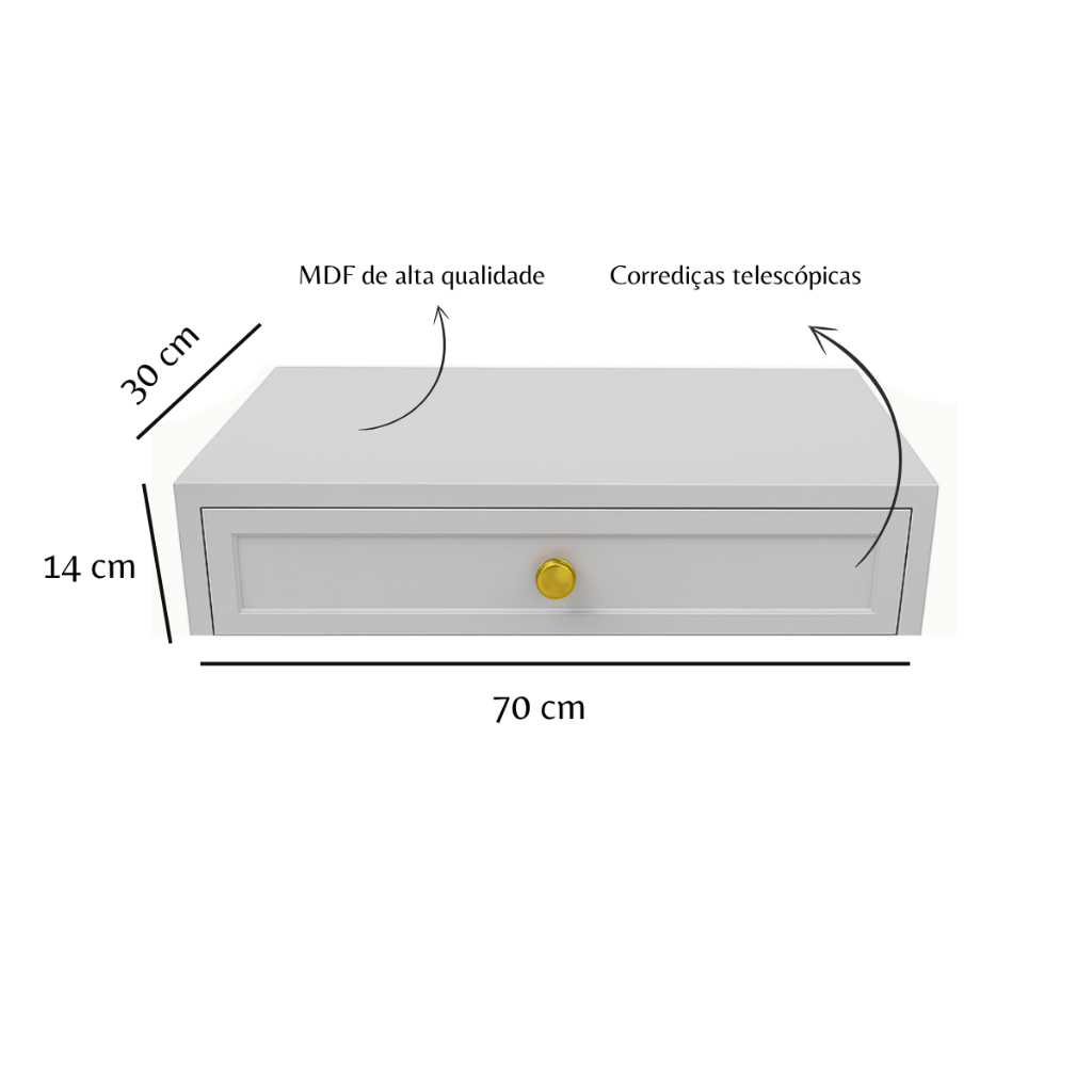 Penteadeira Suspensa Cinza Cristal TX MDF Premium 50,60,70,80cm e 1m com Gaveta e Divisórias