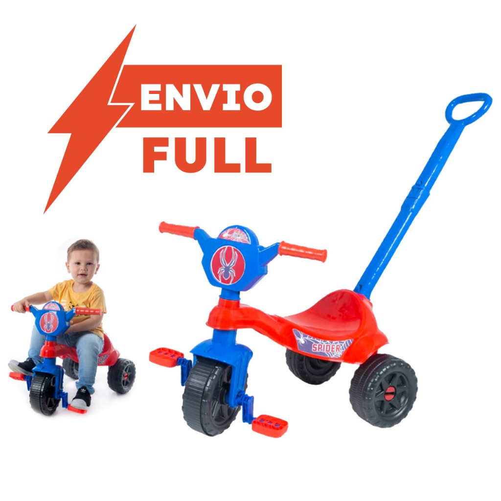 Motoca Triciclo Velotrol Aranha - Com Haste de Empurrar e Pedal -Certificado Inmetro - Motoka modelo Kemotoca