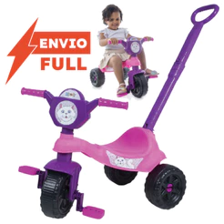 Triciclo Motoca Velotrol Menina Gatinha, Haste de Empurrar, Pedal e Painel Certificado Inmetro Produto Kendy Brinquedos