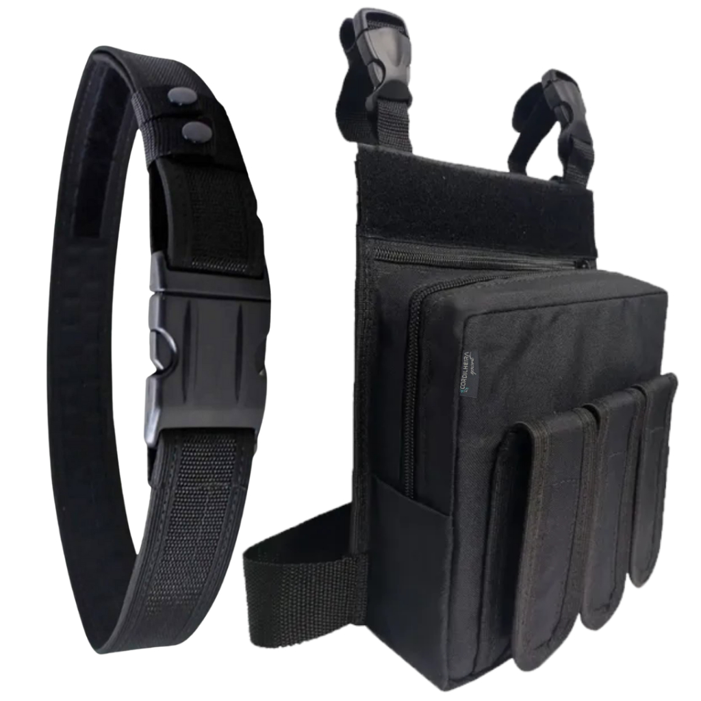 Bornal Pochete de perna Militar Tático com 3 Bolsos para Carregadores Preto + Cinto de Guarnição N.A em Oferta na Shopee