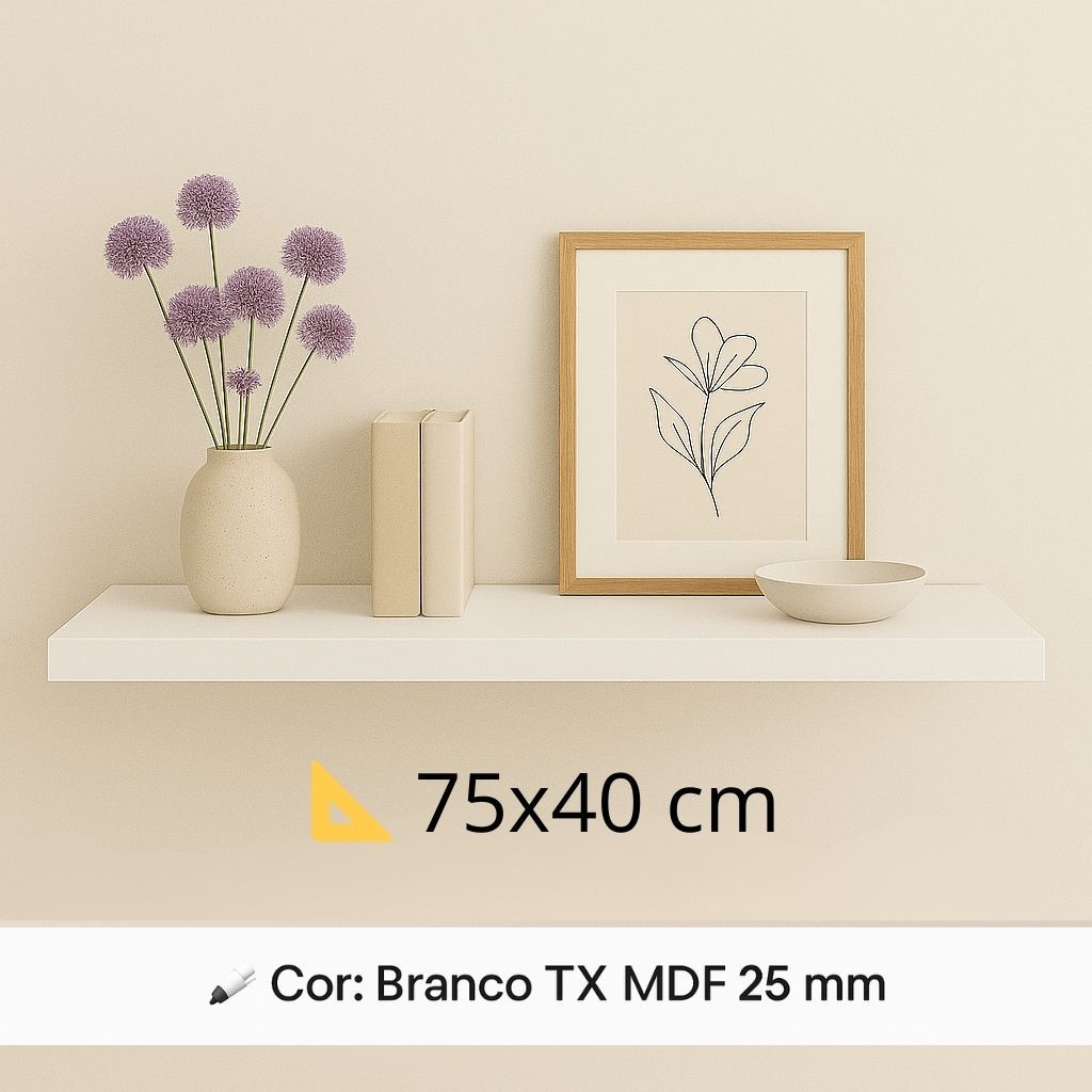 Prateleira 75x40 Branco MDF 25mm cdecorações quarto sala escritório