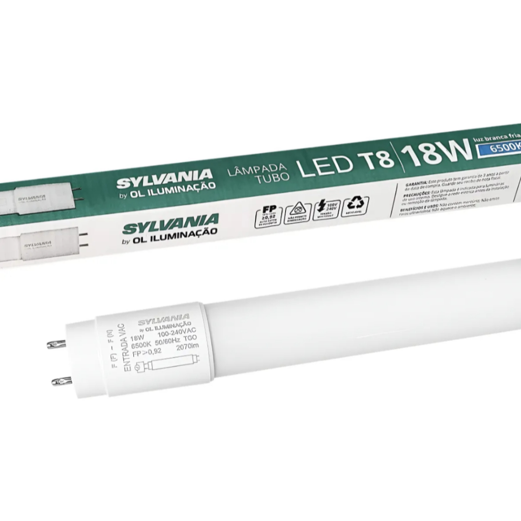 PACK C/ 10 Lâmpada Tubular Led 18W 120cm Branca- neutra sylvania