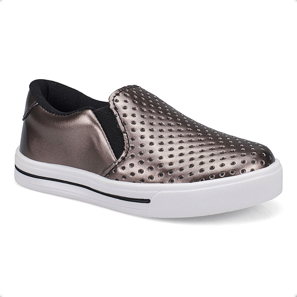 Tênis Infantil Feminino Slip On Menina Casual Escolar Metalizado Chumbo 22440 Pe