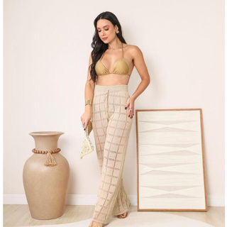 Calça Saída de Praia Tricot Moda Feminina Crochê Tendência Pantalona Tricô Moda Verão Piscina em Oferta na Shopee