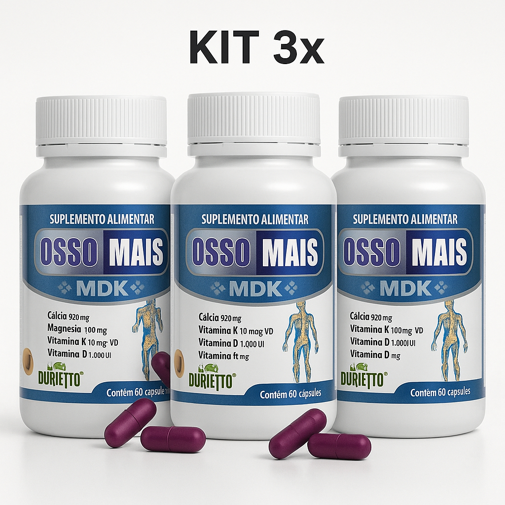 Kit 3x Cálcio, Vitamina D, Magnésio e Potássio - Suplemento Alimentar Osso Mais MDK Cálcio
