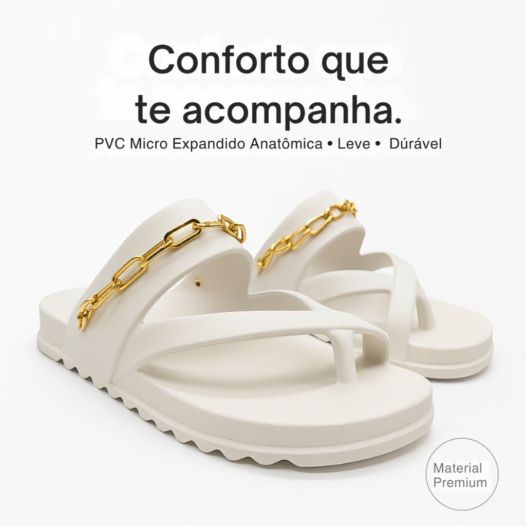 Papete Chinelo Sandália Feminina Rasteira Corrente Dourada Macia Confortável