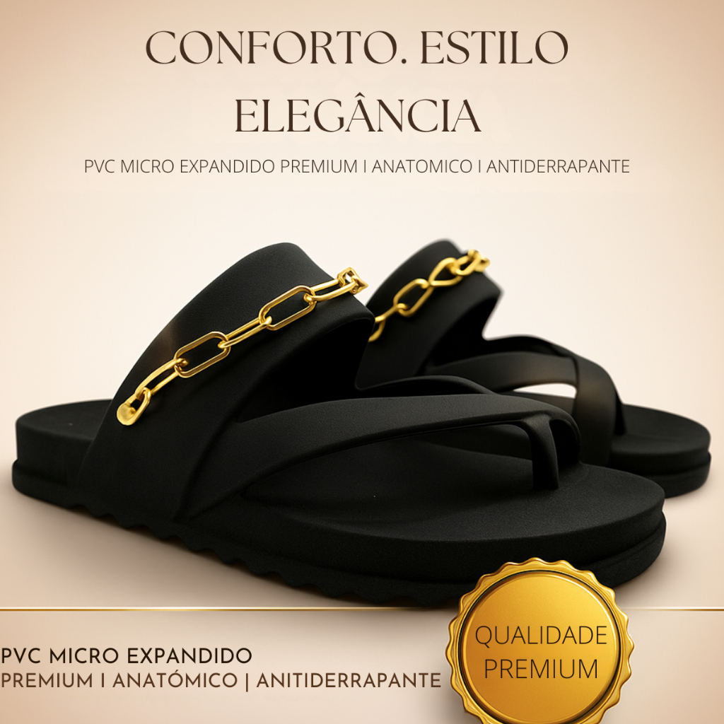 Chinelo Papete Feminina Sandália Rasteirinha sem Salto com Corrente Dourada Sapato Confortável em Oferta na Shopee