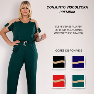 Conjunto Feminino Viscolycra Blusa + Calça Pantalona Moda Casual Elegante Confortável Camiseta Manga Curta em Oferta na Shopee