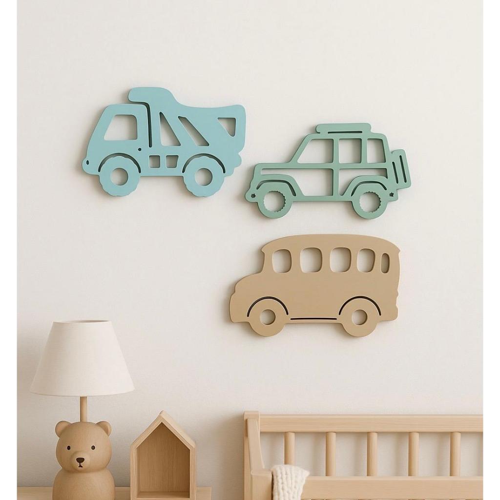 Adorno Kit Carros em PVC 10 mm - Decoração Infantil Minimalista Enfeite Parede Colorido