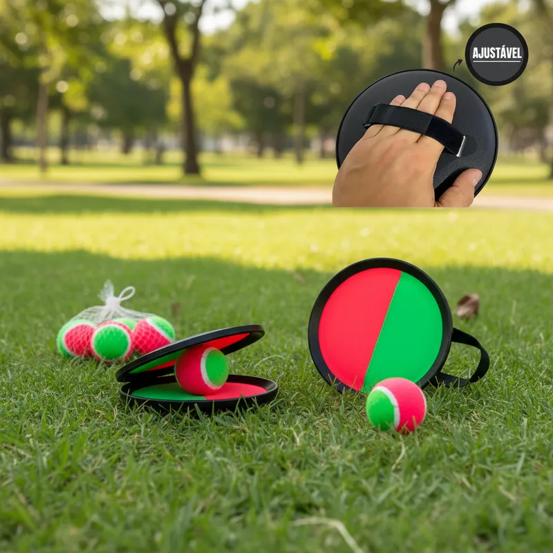 Jogo Conjunto Com 2 Raquetes Brinquedo Infantil Praia Pega Bolinha Veludo Divertido Guedes