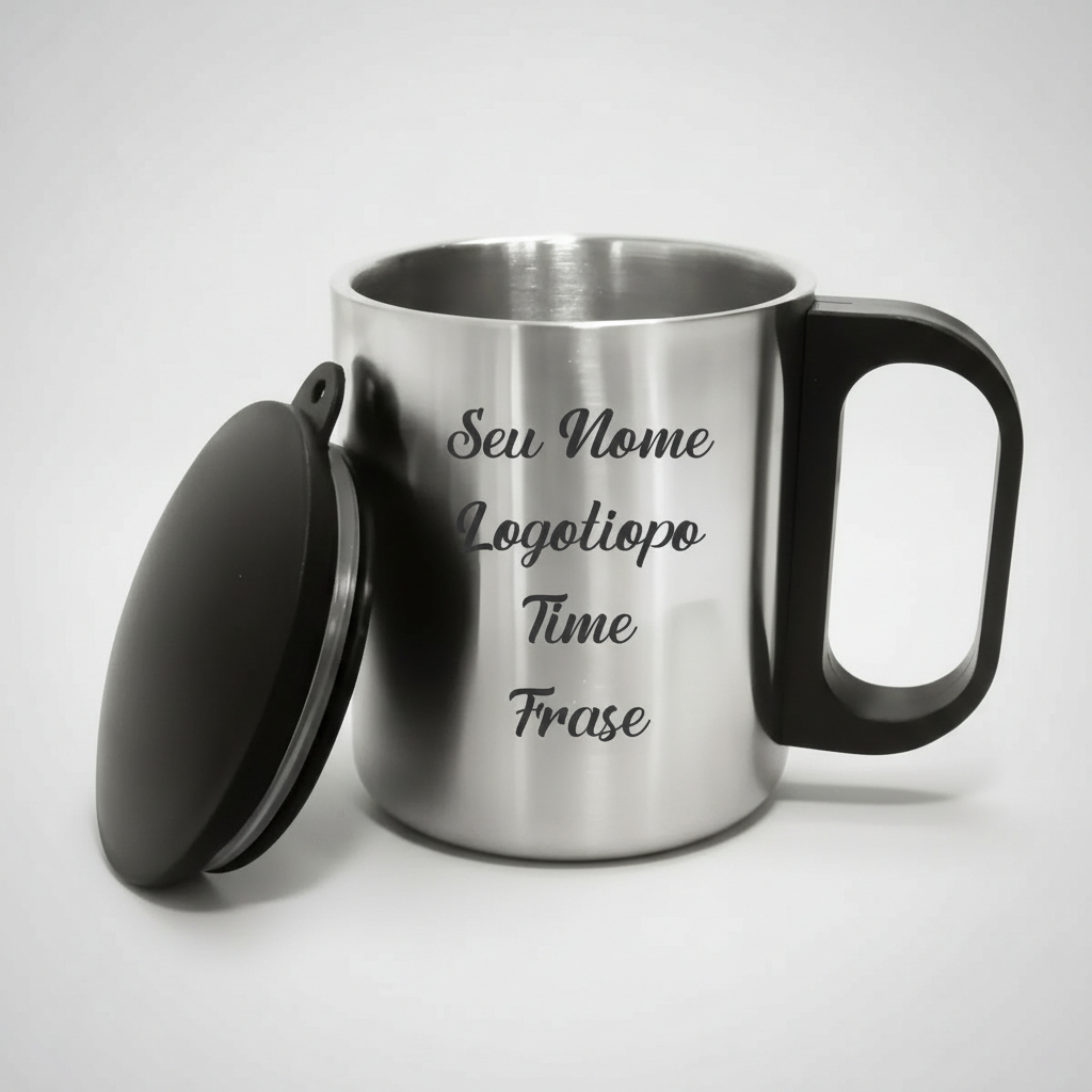 Caneca Copo Termico Inox Com alça e tampa Personalizado Nome Logotipo Frase