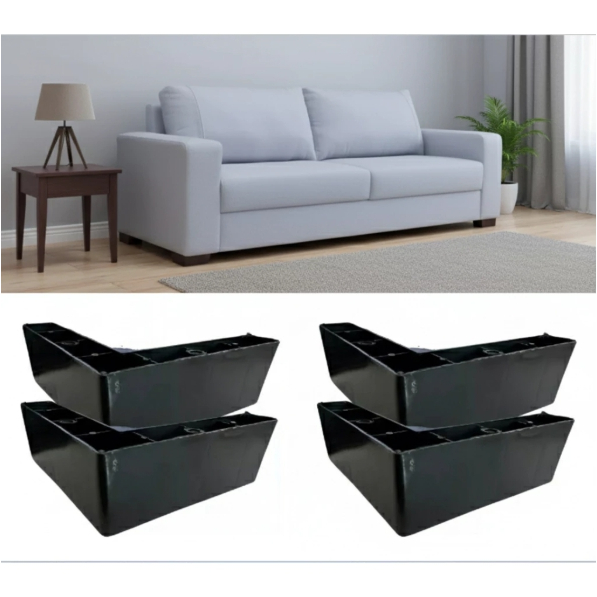 Pé Cantoneira Para Móveis Sofá Recamier Plástico Marrom/Preto 5cm Altura Retrô Design Moderno Kit 12 Unidades.