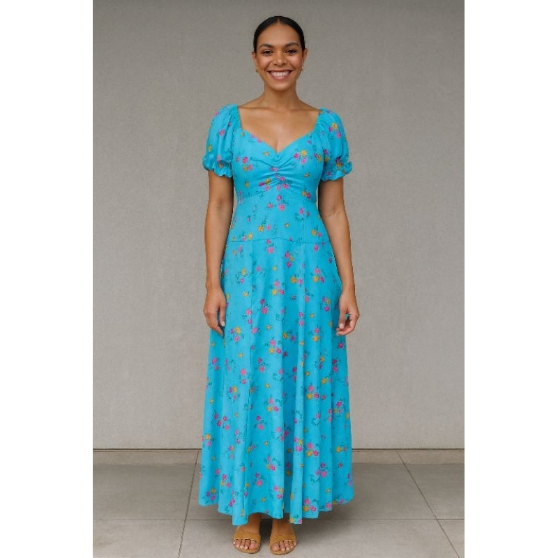 vestido  camponesa verd rosa pik e azul.