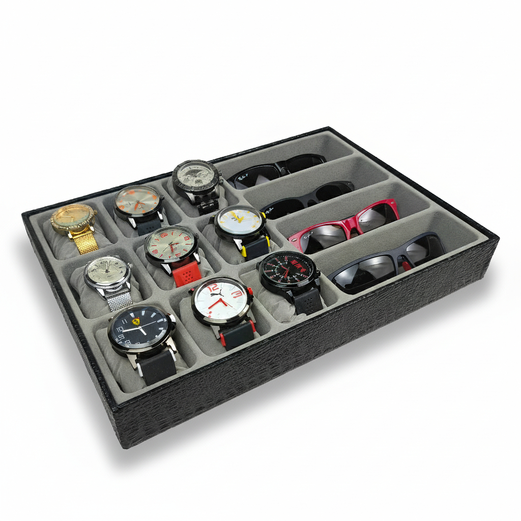 Bandeja Organizadora Para Gaveta 9 Relógios E 4 Óculos CINZA