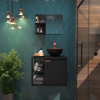 Kit Gabinete Banheiro com Armário, Cuba e Espelheira – Design Premium Moderno com Puxador Cobreado Estiloso em Oferta na Shopee