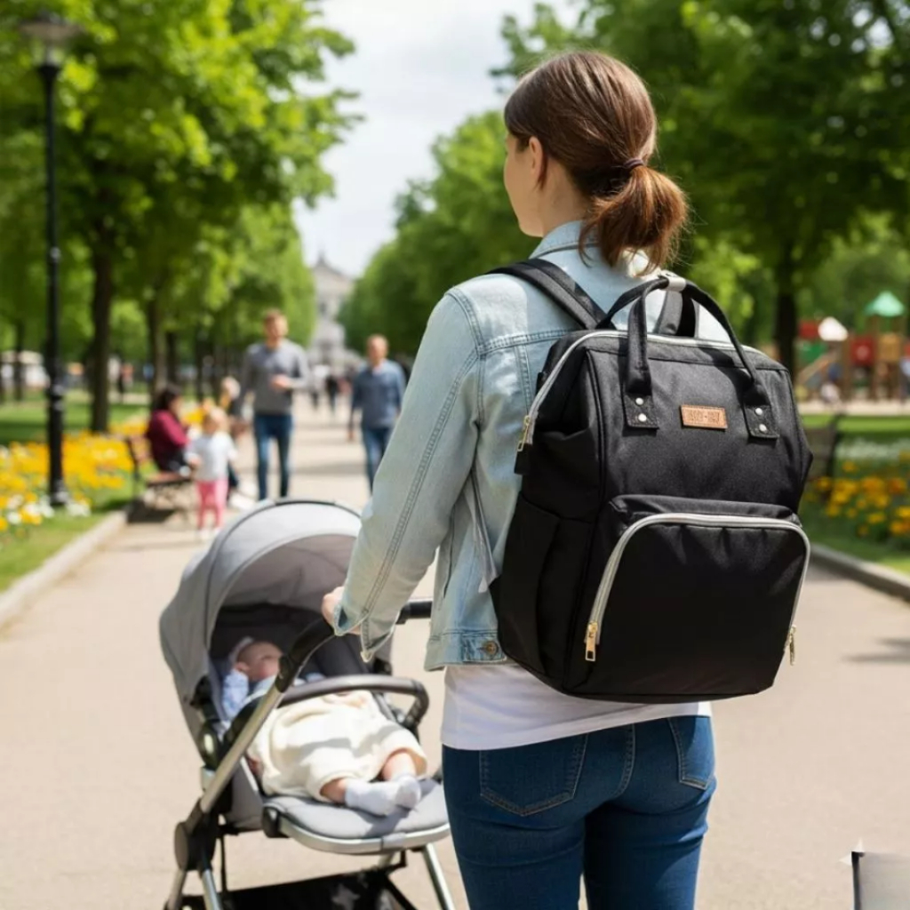 Mochila Maternidade Grande Expansível Compartimentos Múltiplos Impermeável Preta cinza Premium