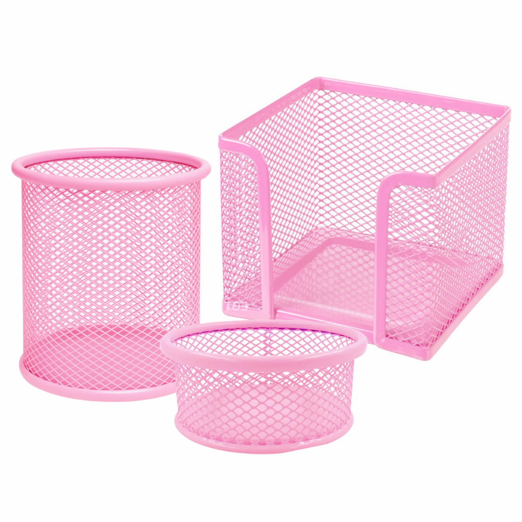 Kit 3 Organizador Rosa Porta Caneta Clips Lápis Cartão Post It Bloco De Nota em Oferta na Shopee