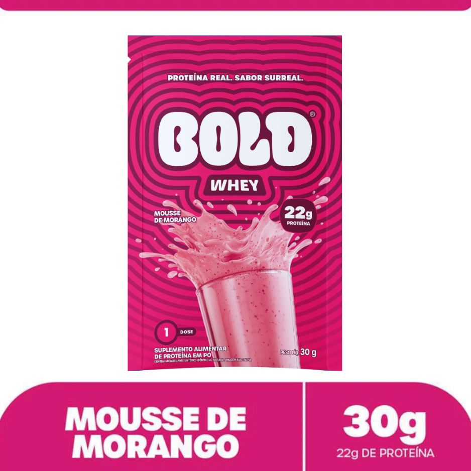 SACHE WHEY BOLD PROTEIN 3W SABOR MOUSSE DE MORANGO 30G em Oferta na Shopee