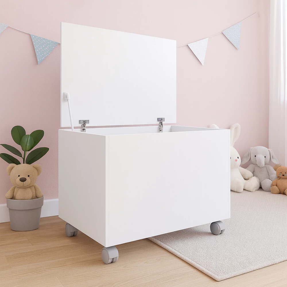 Baú Kids Caixa De Brinquedos Organizadora Com Tampa E Rodas Branco