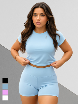 Conjunto Fitness Feminino Academia Treino Camiseta Slim Fit De Compreensão Short Zero Transparência em Oferta na Shopee