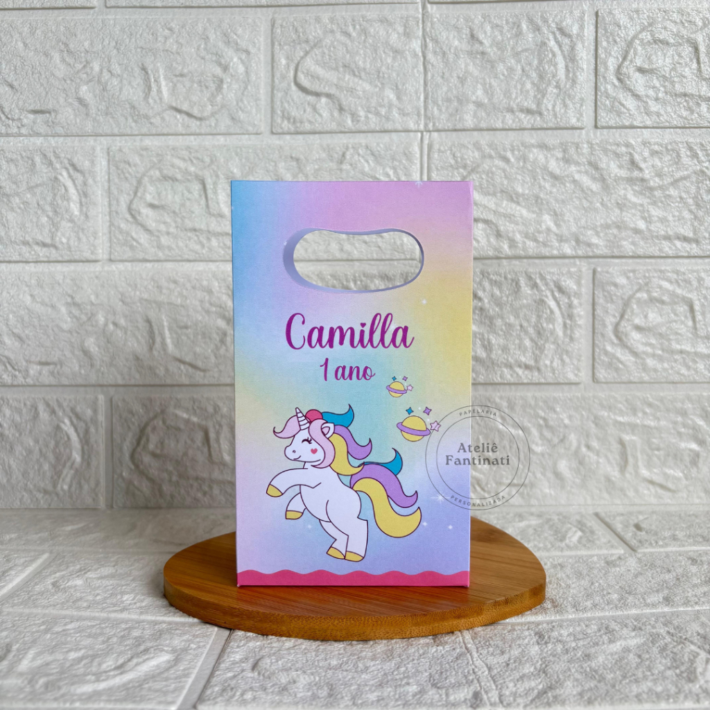 PEGUE E MONTE - Sacolinha Surpresa Personalizada Unicórnio - Tamanho PP - Festa Infantil - Aniversário – Lembrancinha