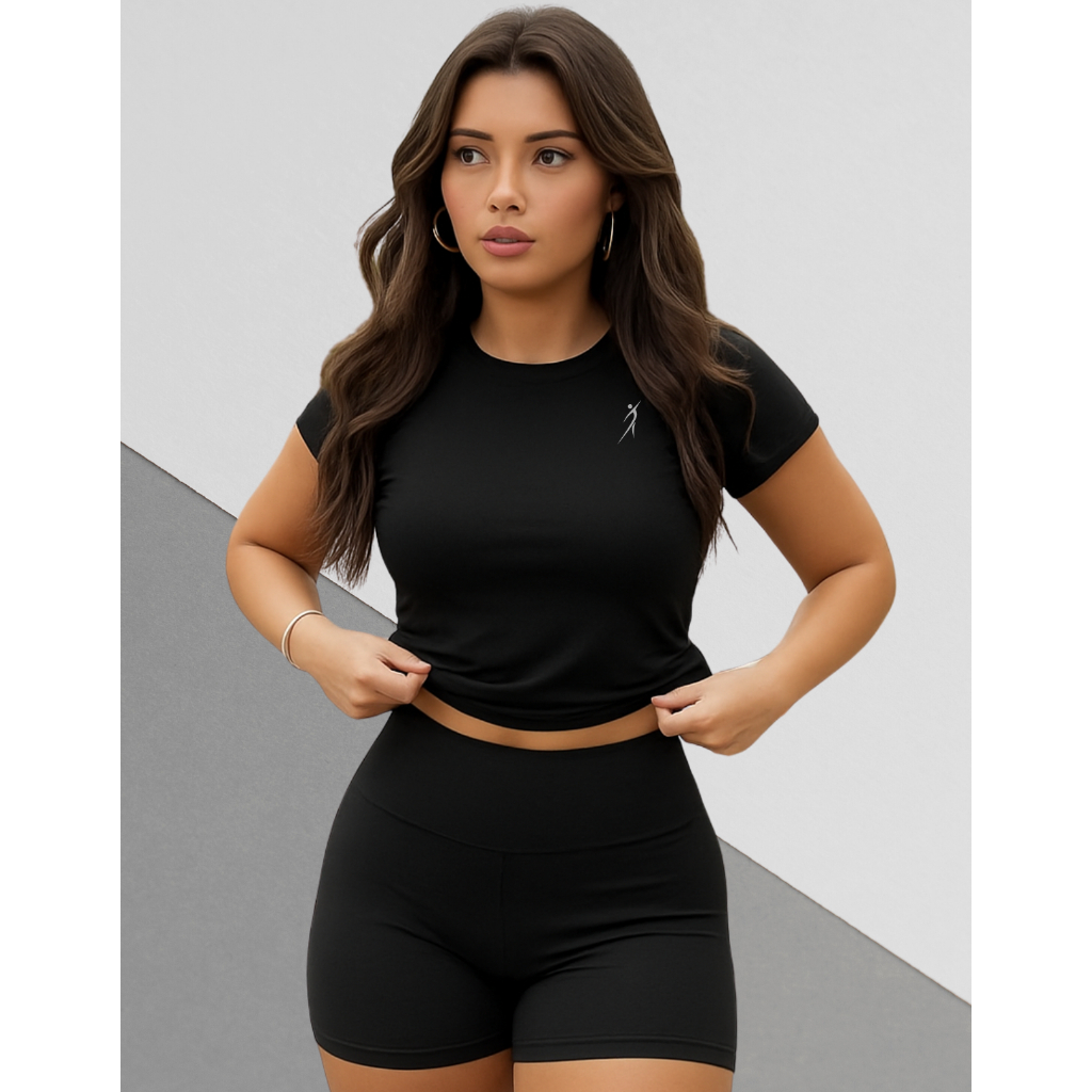 Conjunto Fitness Feminino Dry Fit – Camiseta Respirável + Short Zero Transparência Academia