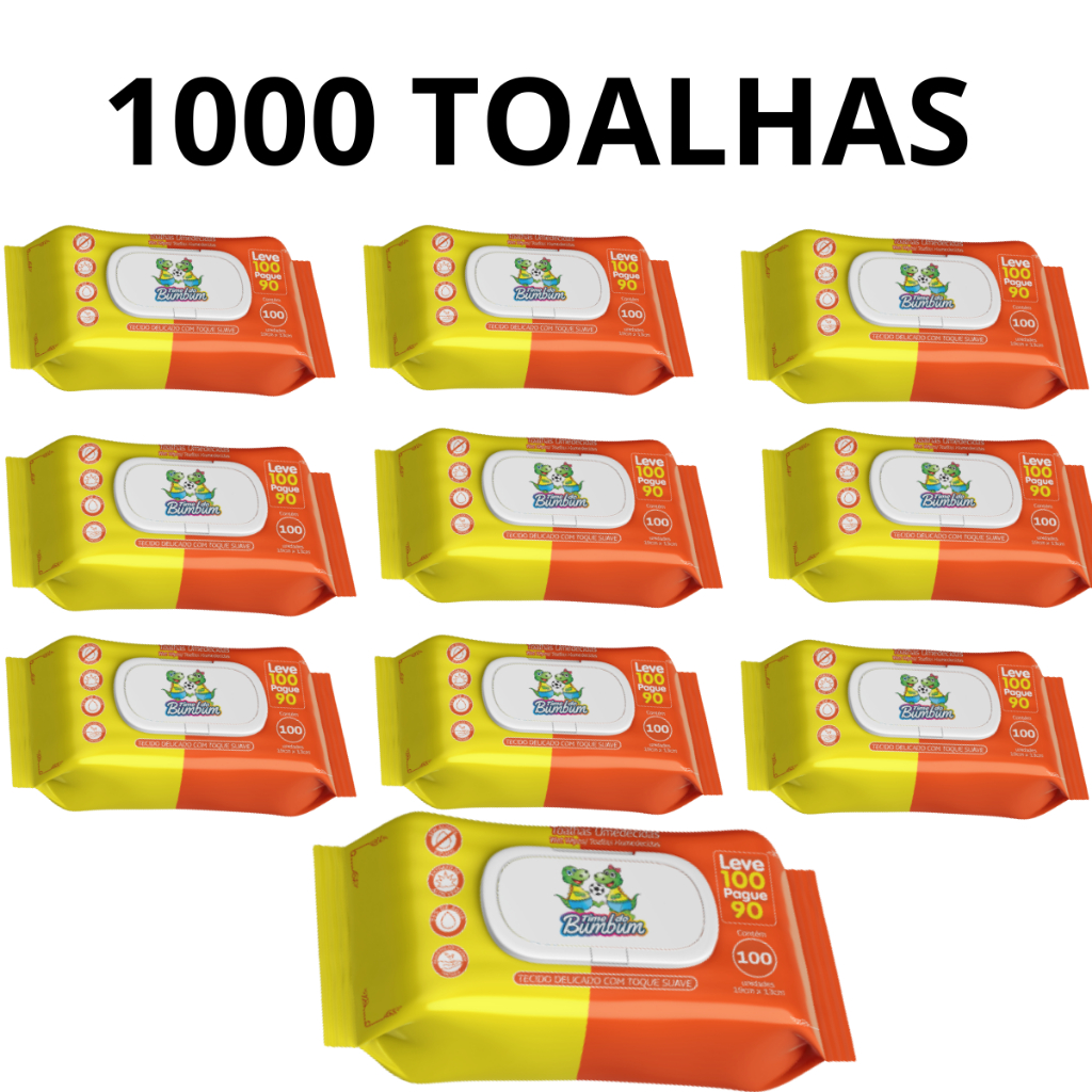 Kit 1000 Lenço Toalhas Umedecidas TIME DO BUMBUM 100 Folhas cada com tampa em Oferta na Shopee