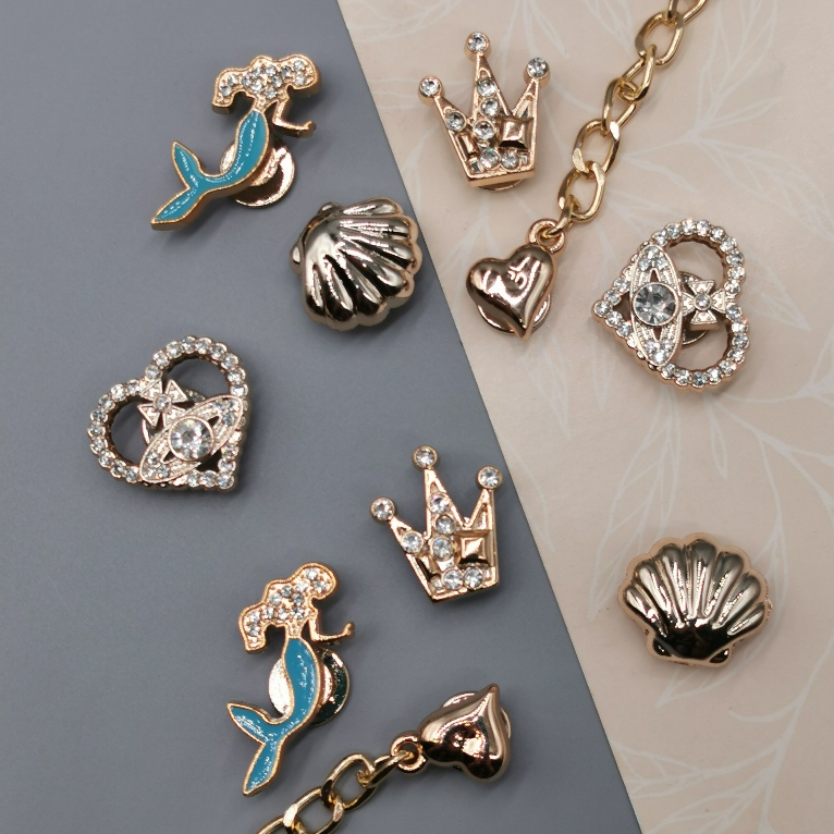 Kit com 10 Peças Pins | Bottons Dourado para Babuches Diversas Decorações - Sereia Conjunto Premium em Oferta na Shopee