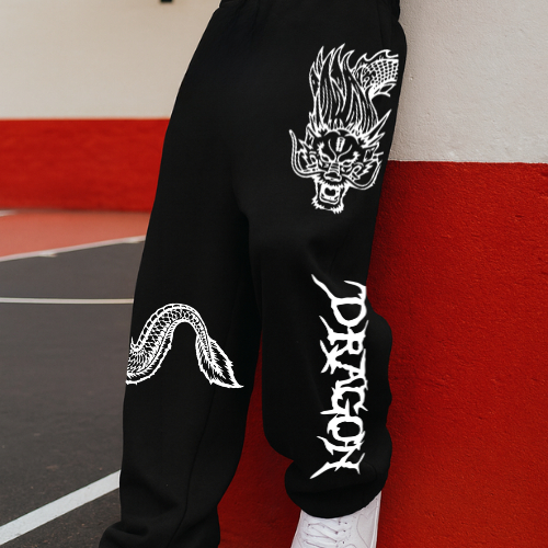 Calça Wide Leg Larga Moletom Unissex Em Algodão Streetwear Dragon Mode Japan Tokio Retrô Estilosa cod 706