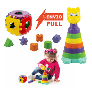 Kit Brinquedos Educativos 18pçs Torre Urso De Empilhar + Cubo Pedagógico -Coordenação Aprendizado Cognição - QUEEN SHOP em Oferta na Shopee