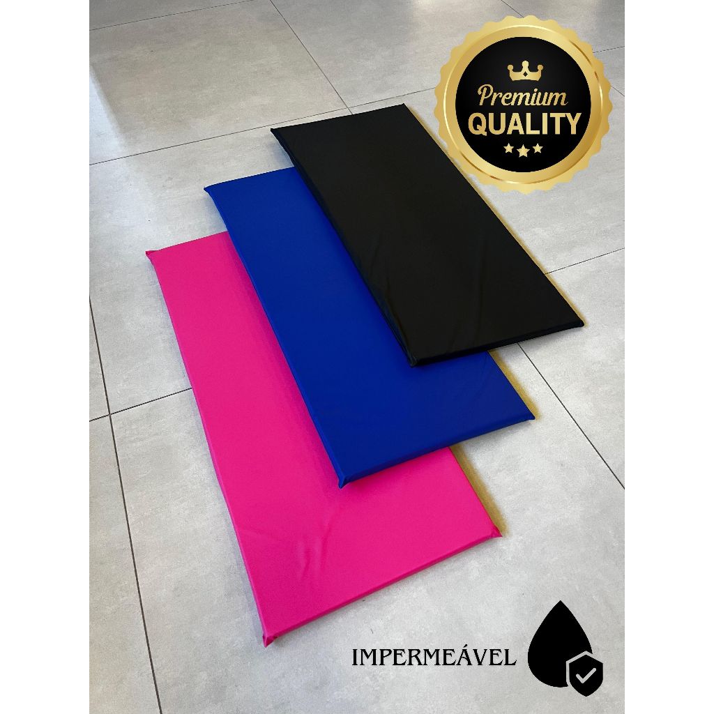 Colchonete de Academia 90x40x3 cm Compacto Espuma Macia D23 Impermeável Azul Preto Rosa Yoga