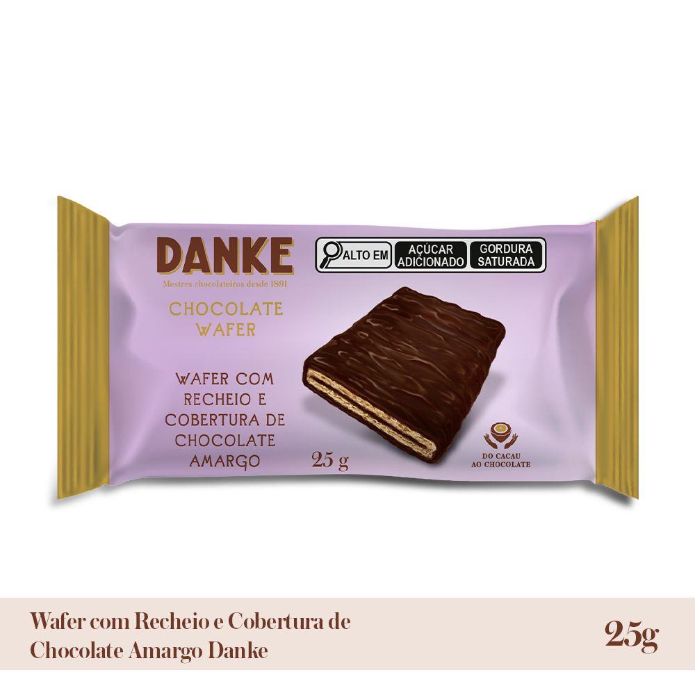 Wafer 25G Recheio E Cobertura Chocolate Amargo Danke em Oferta na Shopee