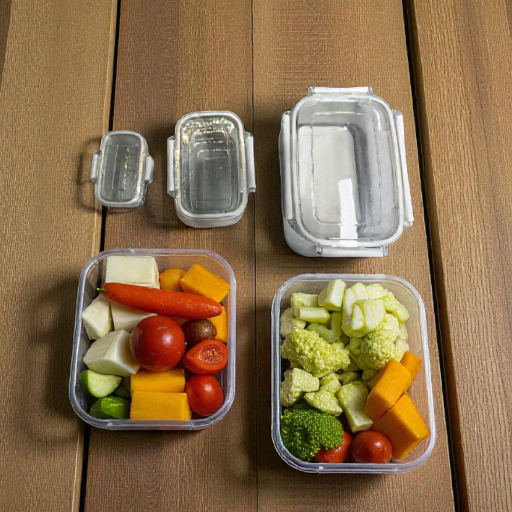 Kit 3 Potes Herméticos Jogo Cozinha Conjunto Retangulares Vedação Organização Alimento Transparente
