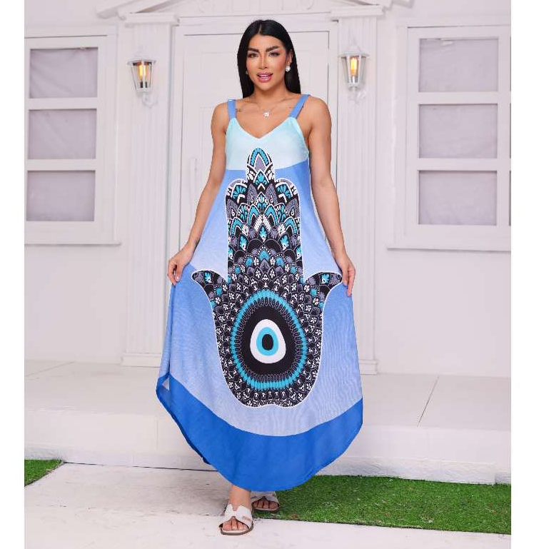 Vestido trapézio indiano estampado em Oferta na Shopee
