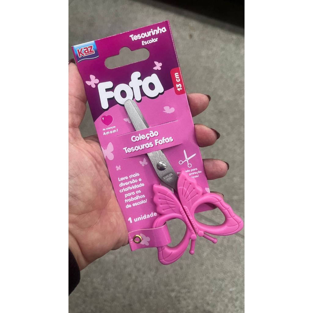 Tesoura Escolar Fofa Borboleta Ponta Arredondada 13cm KZ7754 KAZ em Oferta na Shopee