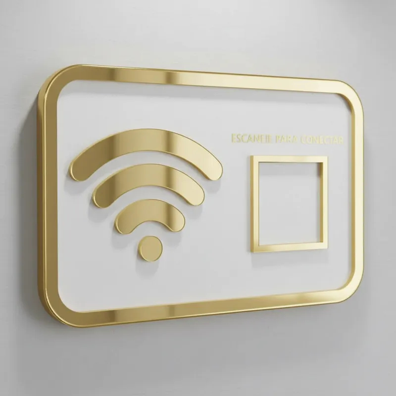 Placa Sinalização Decorativa de parede QRcode WIFI em MDF e acrílico 19x12