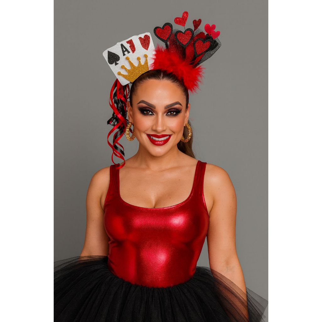 Tiara Arco Rainha de Copas Dama Luxo Vermelha Alice no País das Maravilhas Fantasia Cospaly