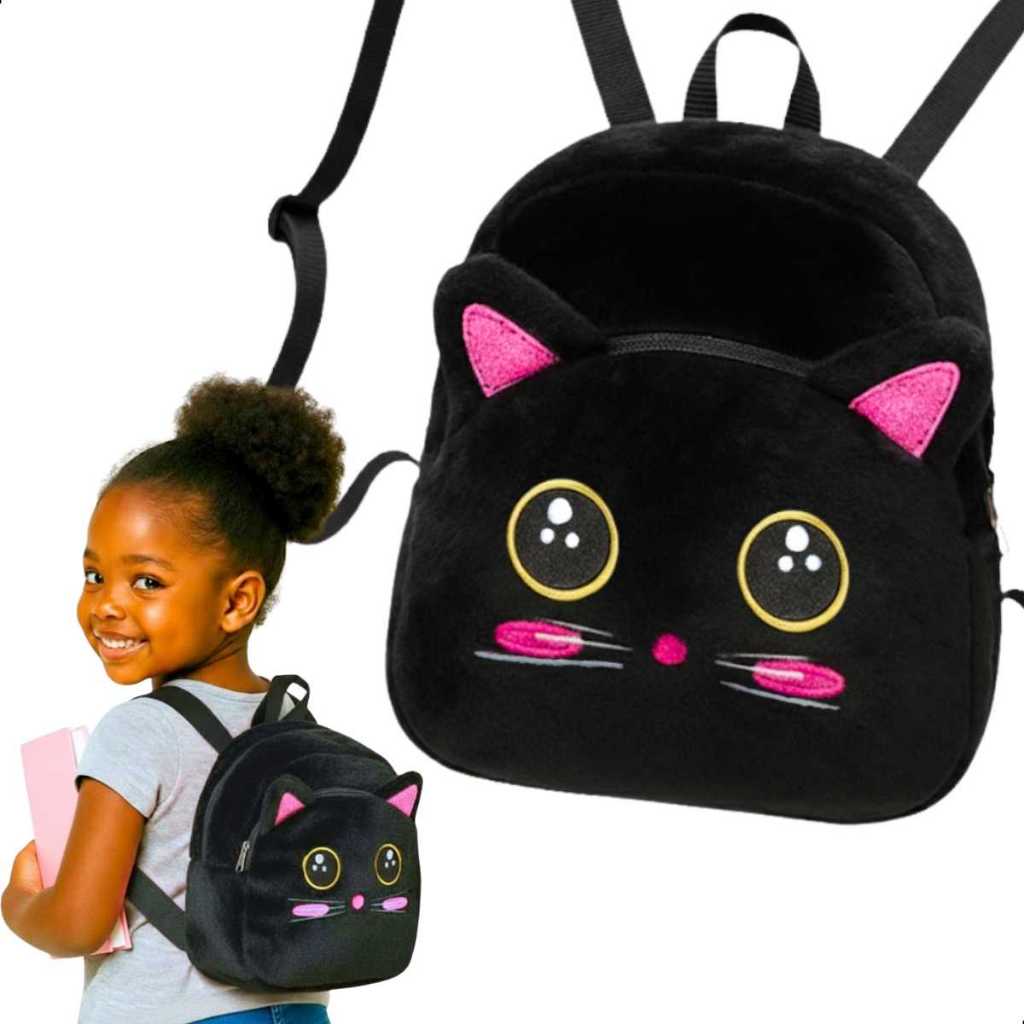 Mochila Infantil Pelúcia Gato Rosa Fofa Glitter Pequena Meninas Dia das Crianças Natal Aniversário