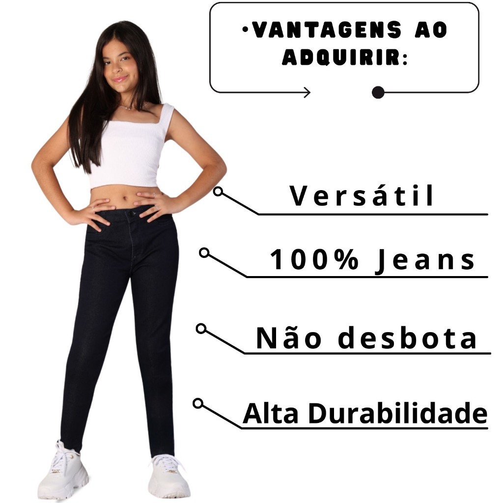 Calça Jeans Preta Skinny Feminina Infantil 04 ao 16 Com Ajuste No Cós em Oferta na Shopee