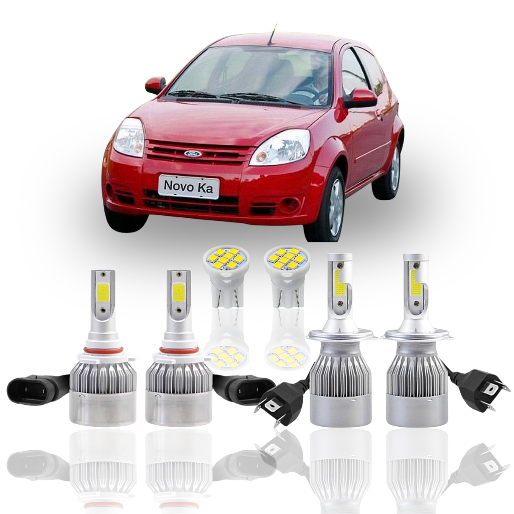 Kit Lâmpada Led Ford Ka 2008 a 2013 (Farol Alto Baixo Milha Farolete) H4 HB4 T10 Neblina Meia Luz Super Led c6 forte 1