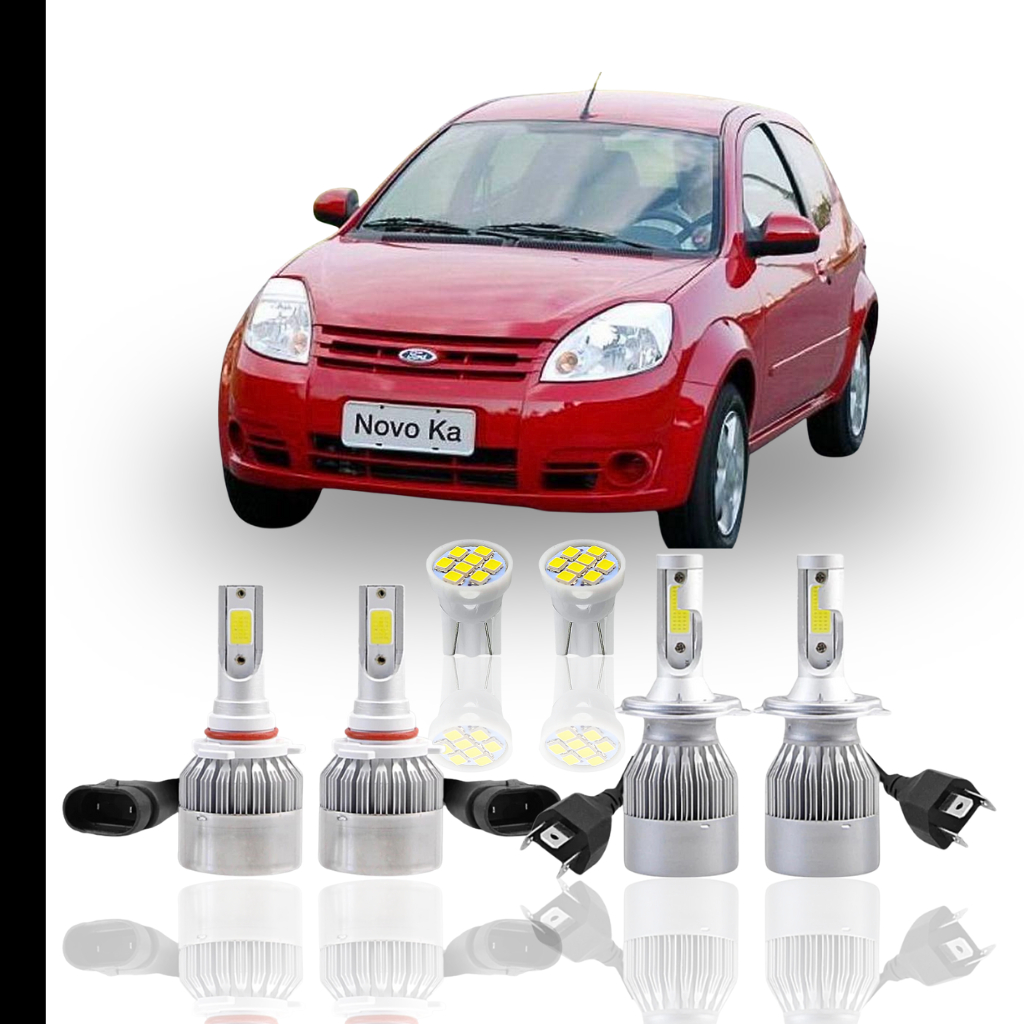 Kit Lâmpada Led Ford Ka 2008 a 2013 (Farol Alto Baixo Milha Farolete) H4 HB4 T10 Neblina Meia Luz Super Led c6 forte 2
